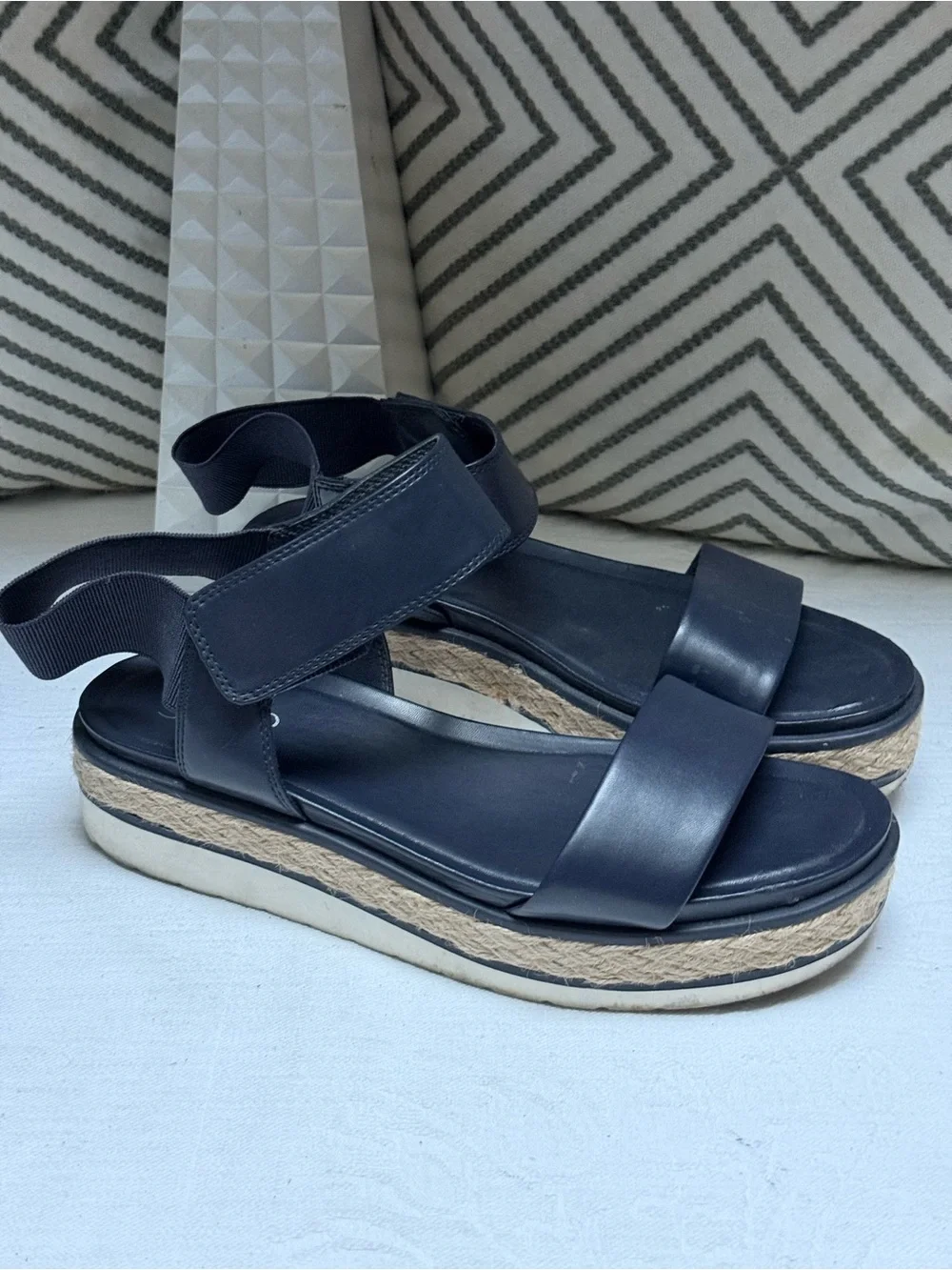Franco Sarto Navy Blue Faux Leather Espadrille Sandal Platforms
